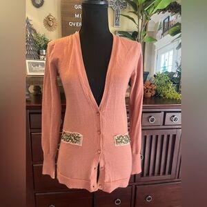 Ann Taylor LOFT Dusty Pink Embellished Cardigan Sweater